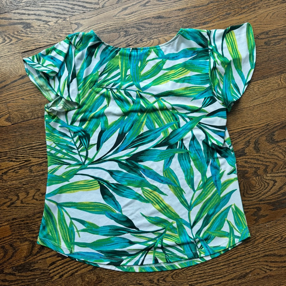 New York & Company Y2K Tropical Green Palm Leaf Print Women's Top Small - Picture 6 of 6